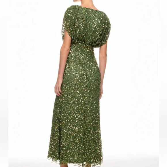 Mac Duggal 5640 Womens Forest Green Draped Sleeve V-Neck Sequin SZ 4 NWT $498 - Picture 4 of 5